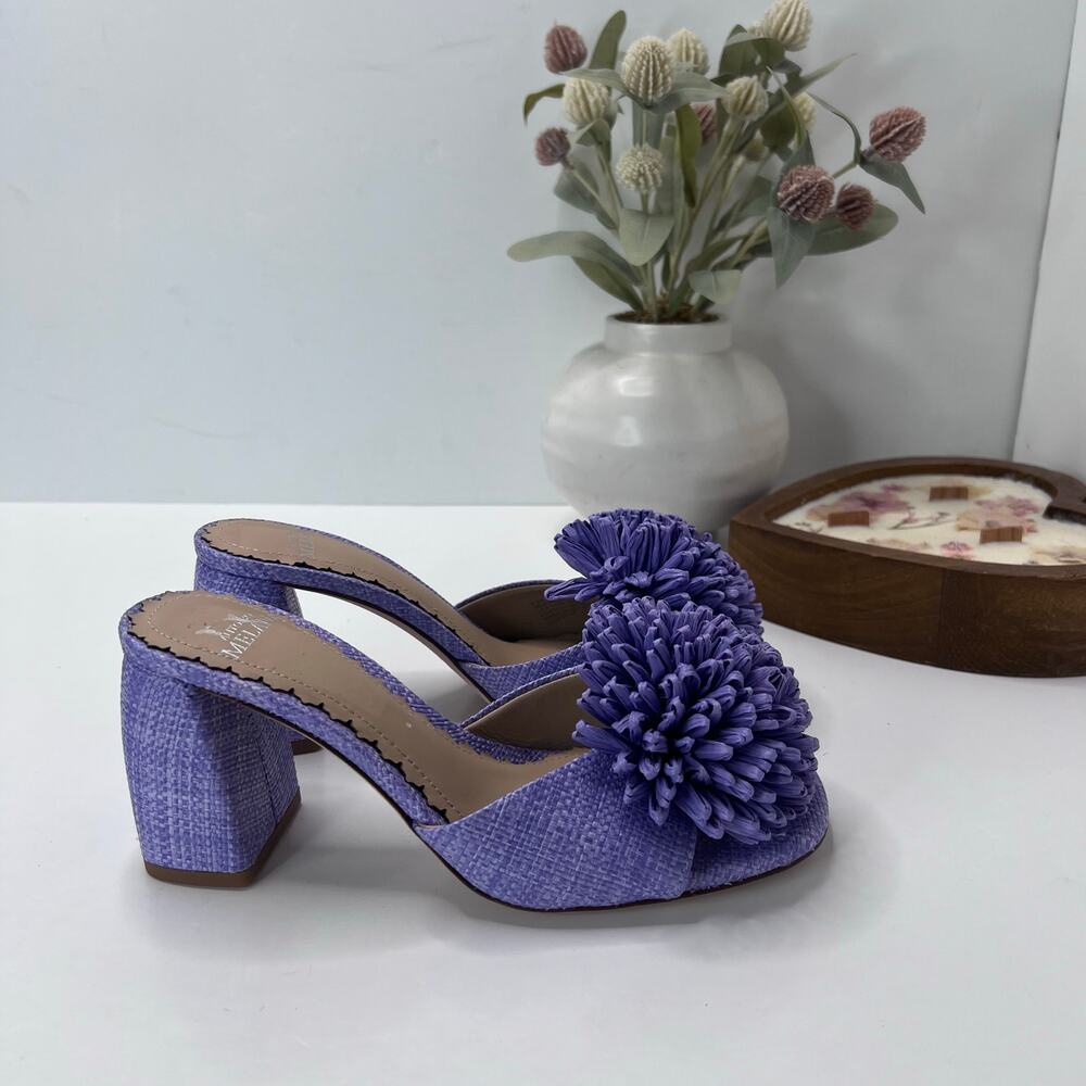 Antonio Melani Glora Raffia Flower Chunky Block Heel Sandal Purple Women 6.5 M